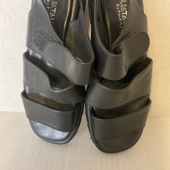 Aquatalia Sandals 7.5 Black Strappy Wedge Block Heel - Picture 4 of 10